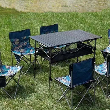 Outdoor Folding Long Table – Portable Black Camping Desk with Net Bag, Easy Setup & Stable for BBQs