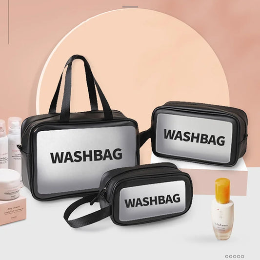 Black Transparent Waterproof Travel Makeup Bag – Portable Large-Capacity Cosmetic Organizer for Women