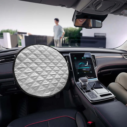 Car Steering Wheel Sun Cover 43cm – Aluminum Foil Folding Heat & UV Insulation Shield for Summer Interior Protection