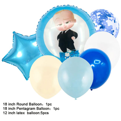 Cartoon Boss Baby Birthday Party Set - Disposable Tableware, Backdrop & Balloons for Kids Baby Shower Decor
