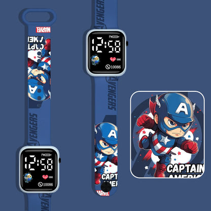 Kids Superhero LED Digital Watch – Spider-Man Iron Man Captain Hero Sports Clock for Boys Student Gift Toy Watch