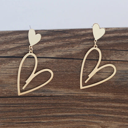 2024 Trendy Heart Dangle Earrings — Double-Layer Love Pendants for Women, Bohemian Hanging Ear Jewelry