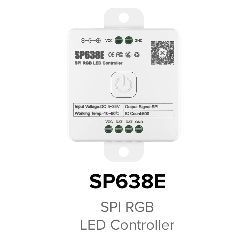 SP630E All-in-One LED Controller 5CH PWM SPI, RGB/RGBW/CCT Music Sync Bluetooth, Compatible with WS2812B WS2811 SK6812 FCOB 5050 5V–24V LED Strip