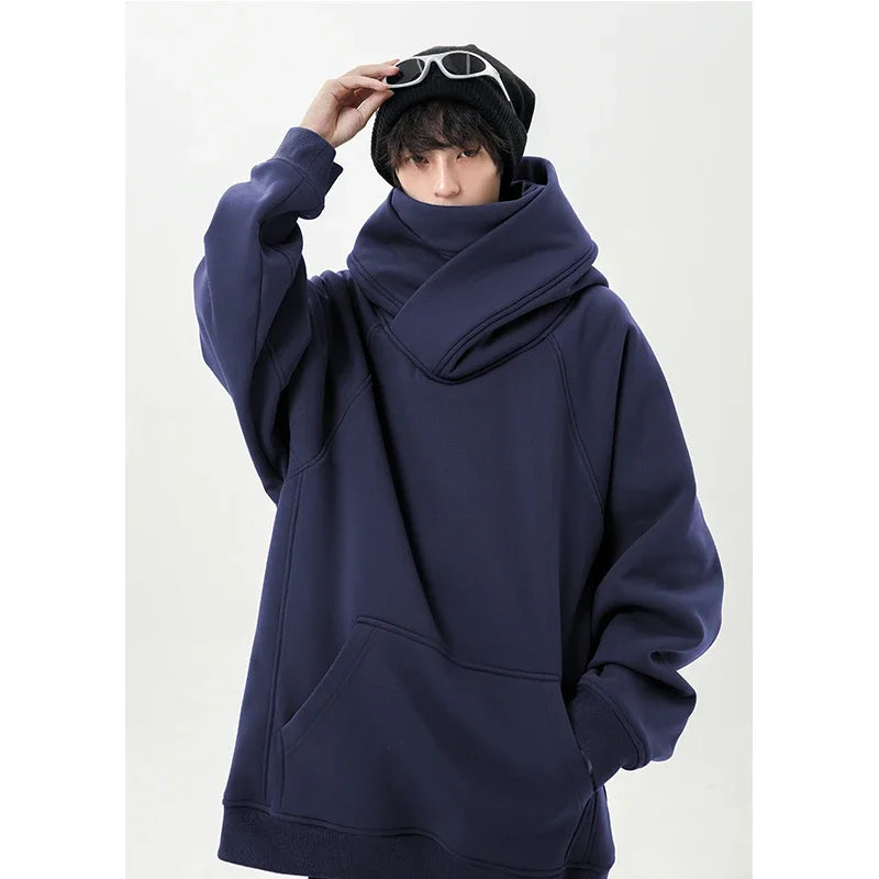 Autumn High Neck Sweatshirt for Men – Pile Collar Hoodie, Harajuku Ninja Style, Casual Sports Loose Fit Top
