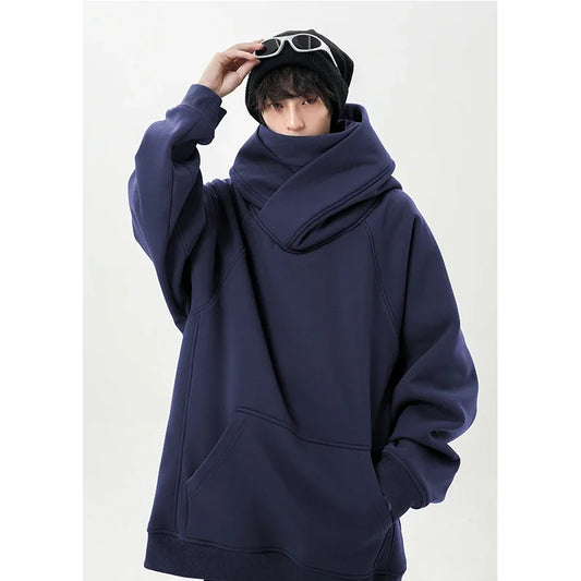 Autumn High Neck Sweatshirt for Men – Pile Collar Hoodie, Harajuku Ninja Style, Casual Sports Loose Fit Top