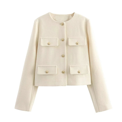 TRAF Women's Autumn Outerwear – Long Sleeve Cropped Jacket, Winter Button Demi-Season Short Coat, Elegant Women’s Coat
