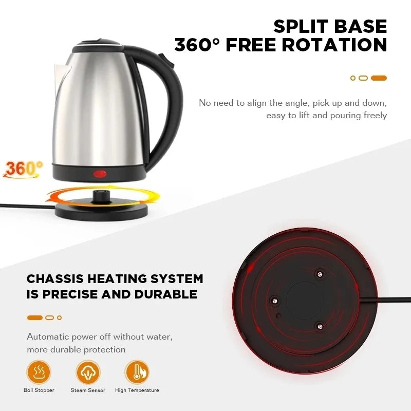 2L Electric Kettle — Large Capacity Stainless Steel Fast Boil Water Heater