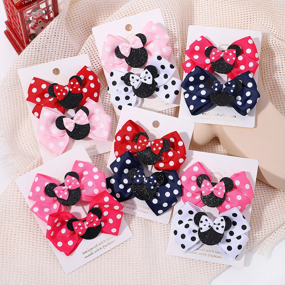 2pcs/Set Girls Polka Dot Bow Hair Clips – Cute Toddler Cartoon Hairpins, Baby Boutique Hair Accessories