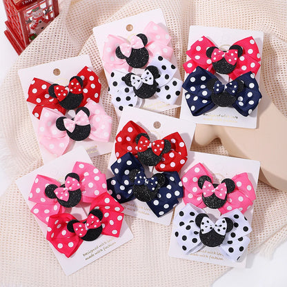 2pcs/Set Girls Polka Dot Bow Hair Clips – Cute Toddler Cartoon Hairpins, Baby Boutique Hair Accessories