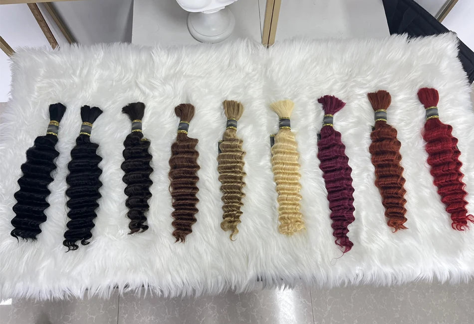 Pre-Colored Brazilian Deep Wave Bulk Human Hair - No Weft, Remy Hair Extensions, 14-28 Inch for Crochet Braids