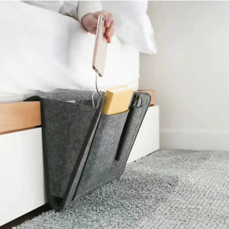 Felt Bedside Storage Organizer — Anti-Slip Hanging Pouch for Bed & Sofa