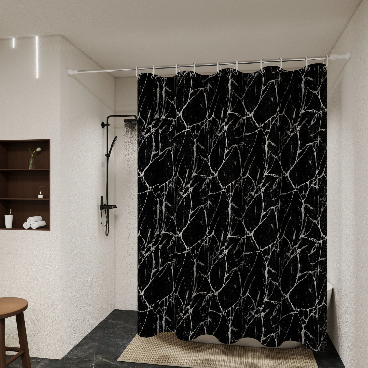 Black Marble Shower Curtain - Stylish Bathroom Partition & Toilet Privacy Curtain