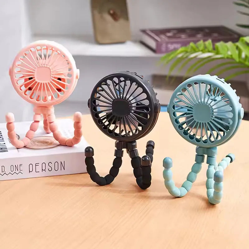 Mini Octopus Stroller Fan – Handheld USB Charging Bladeless Fan, Small Folding Silent Fan for Table, Outdoor, and Baby Use