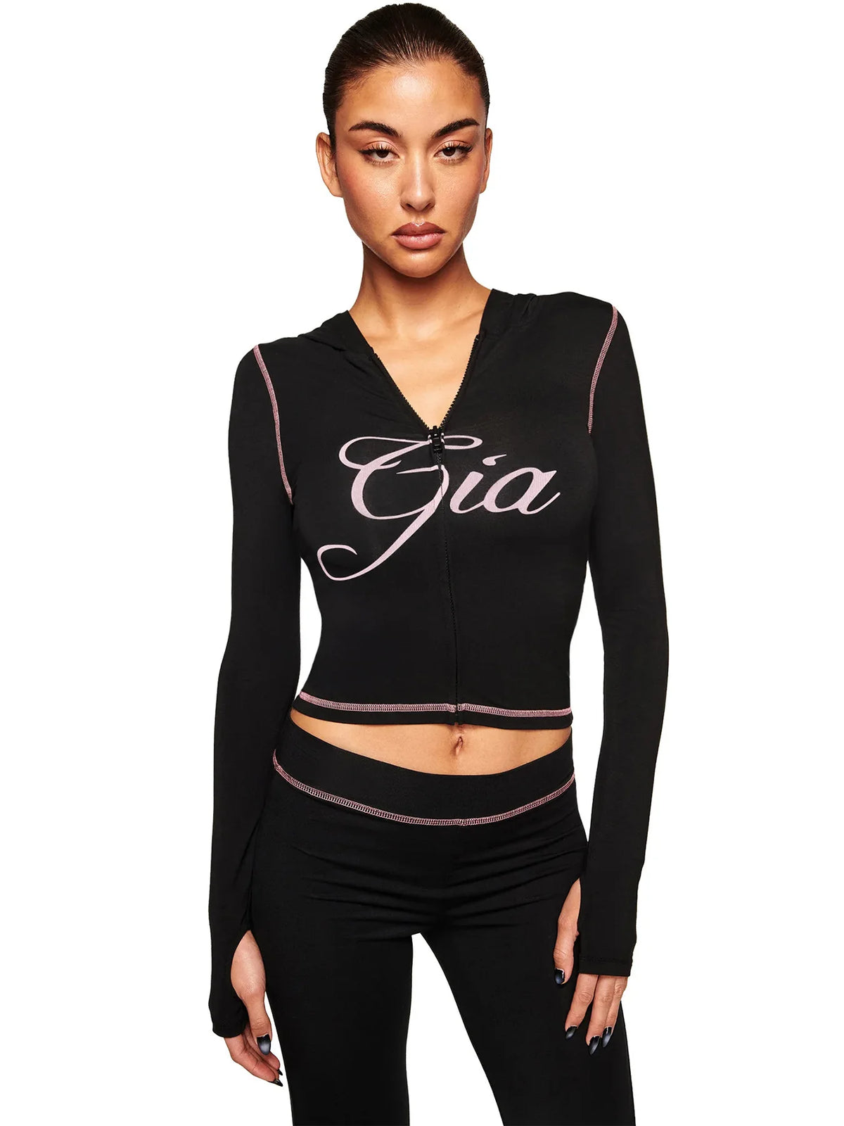 Women’s Letter Print 2-Piece Tracksuit Set - Hooded Zip-Up Coat & Jogger Pants for Autumn and Winter