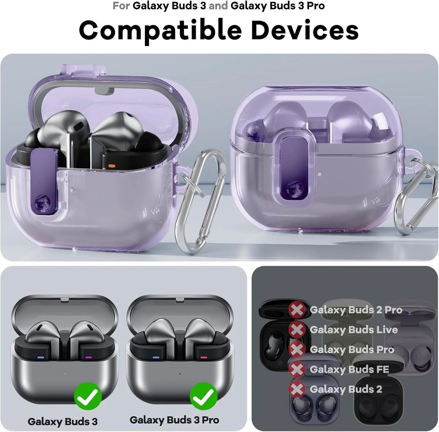 Buds3 Pro Lockable TPU Case – Transparent Protective Shell with Cleaning Kit for Samsung Galaxy Buds 3/3 Pro