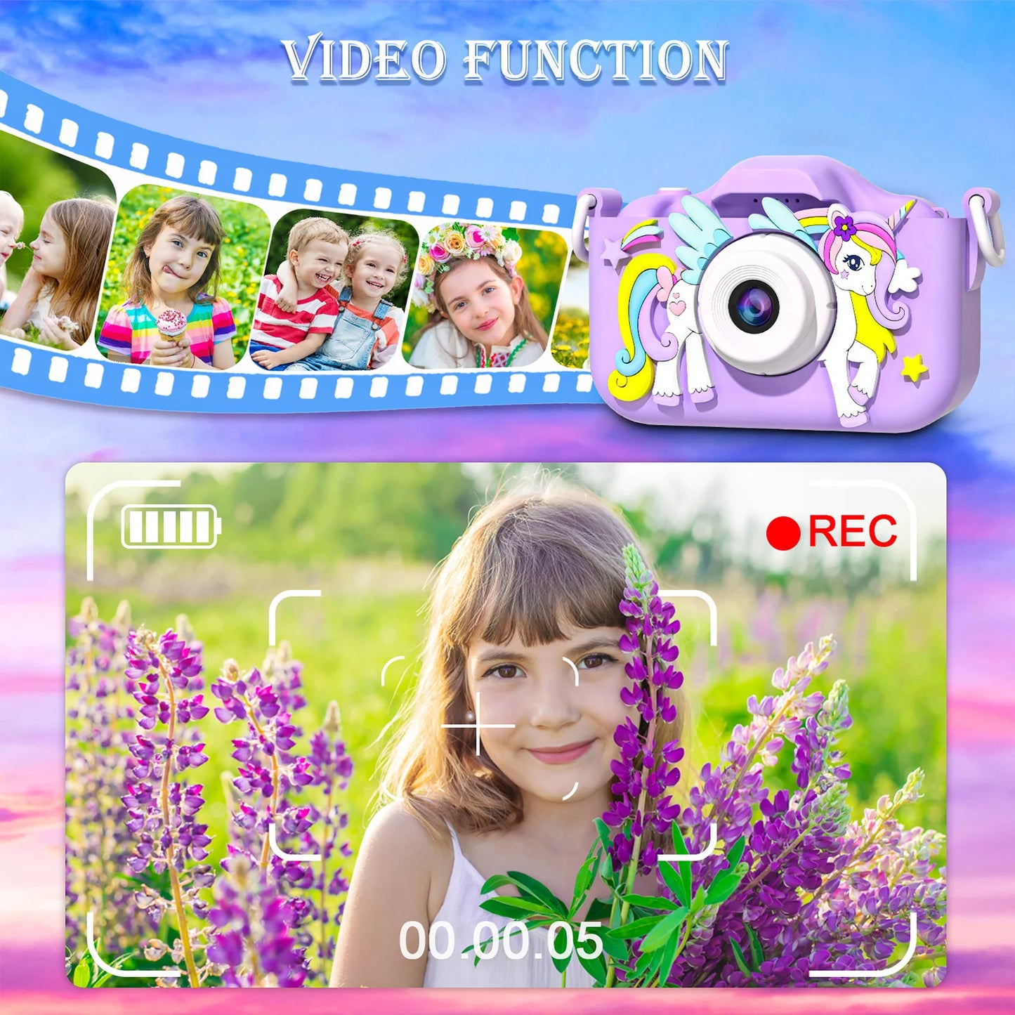 Kids Mini Unicorn Camera - 1080P HD Toy for Boys & Girls, 2" Screen with 32GB SD Card, Perfect Birthday Gift