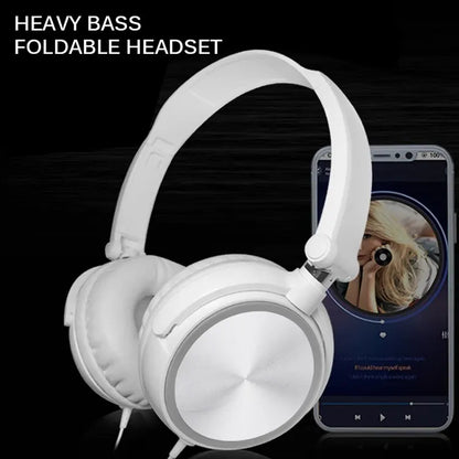 Wired 3.5mm Bass Stereo Headphones – Foldable with Microphone, Adjustable for PC, MP3 & Mobile Devices
