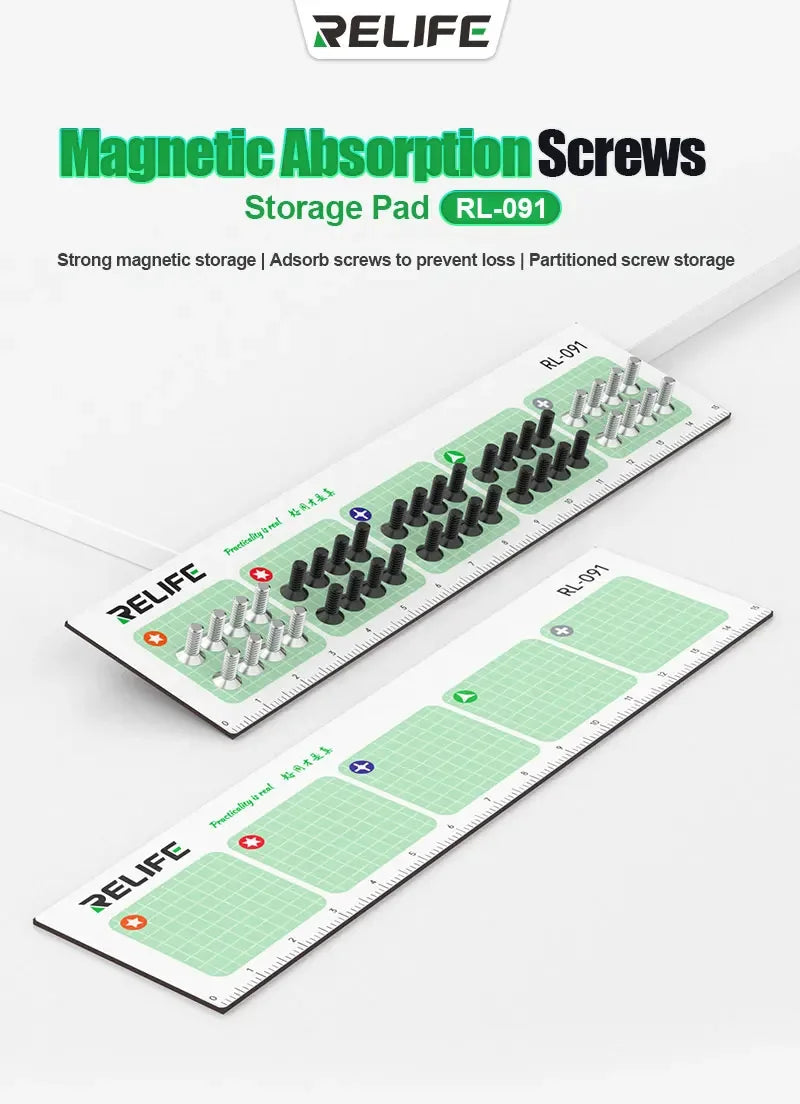 RELIFE RL-091 Strong Magnetic Screw Storage Pad – Partitioned Absorption Mat for Metal Parts Organization and Repair Work