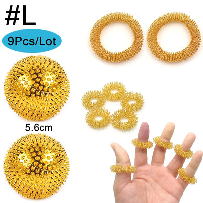 9pcs Hand & Foot Magnetic Therapy Spiky Massage Balls – Acupressure Trigger Point Pain Relief Pocket Massager