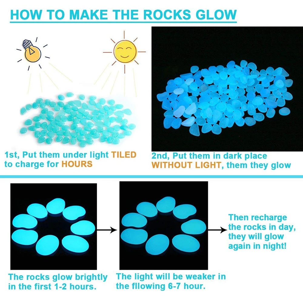 500 Piece Glow In The Dark Garden Pebbles: Luminous Stones for Yard and Walkways Decor - DIY Fairy Garden Rocks