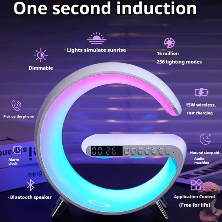 Multifunction Wireless Charger Pad — Stand, Speaker, TF Card, RGB Night Light, Fast Charging Station for iPhone 16/15, Samsung, Xiaomi, Huawei