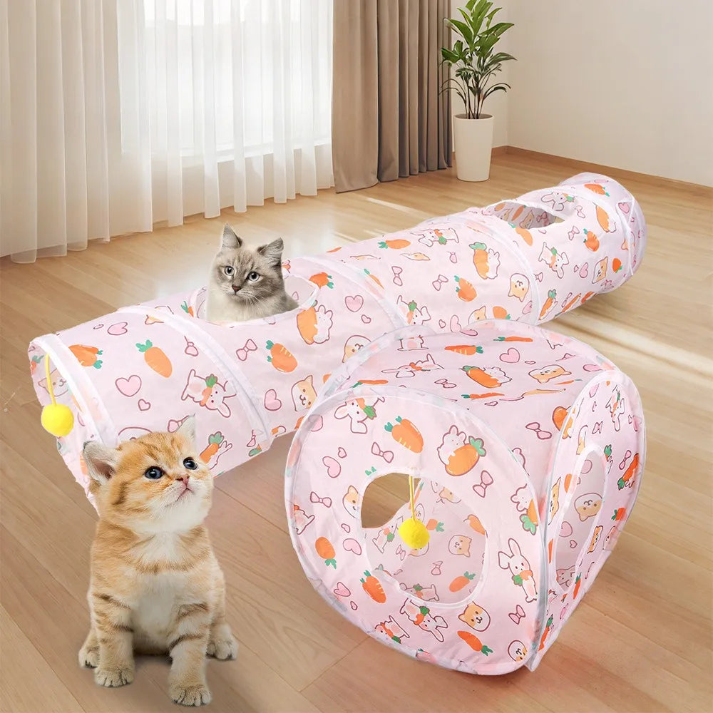 Foldable Pet Tunnel Play Tent - Carrot Design Interactive Cat & Dog Toy for Indoor Outdoor Fun