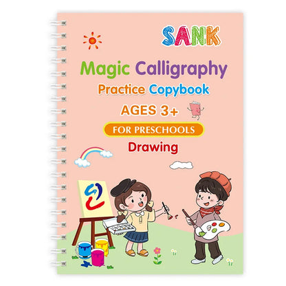 Sank Magic Practice Copybook Set – Reusable Writing Workbook with Pen, English Calligraphy for Preschool Kids Learning & Handwriting Practice