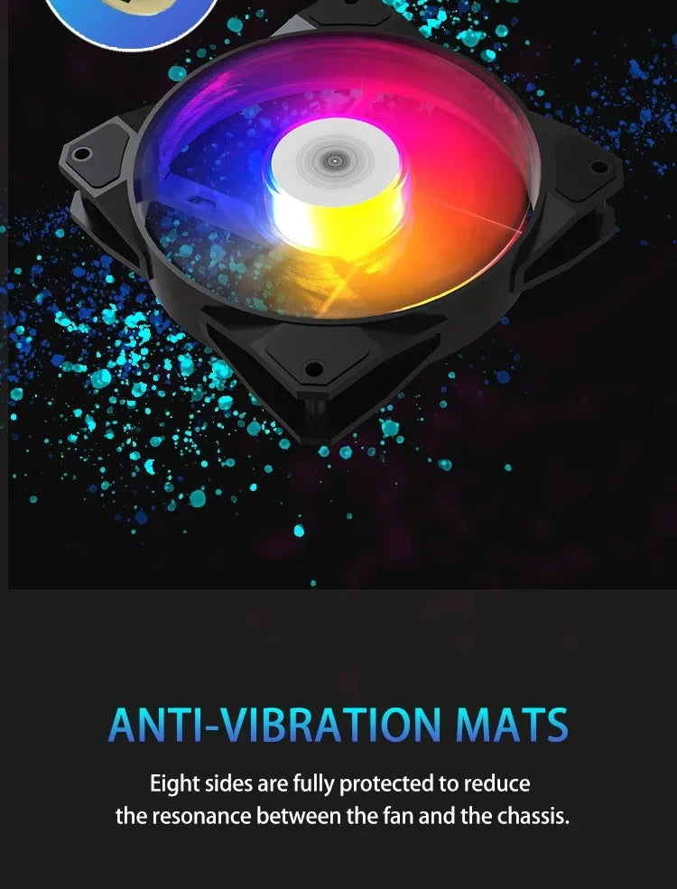 TEUCER P16 120mm RGB PC Case Fan – Silent 4-Pin CPU Cooler with Rainbow Lighting