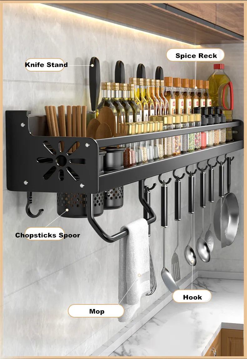 Kitchen Knife & Spice Holder – Stand Organizer with Spoon, Chopsticks Rest and Hanging Storage Rack