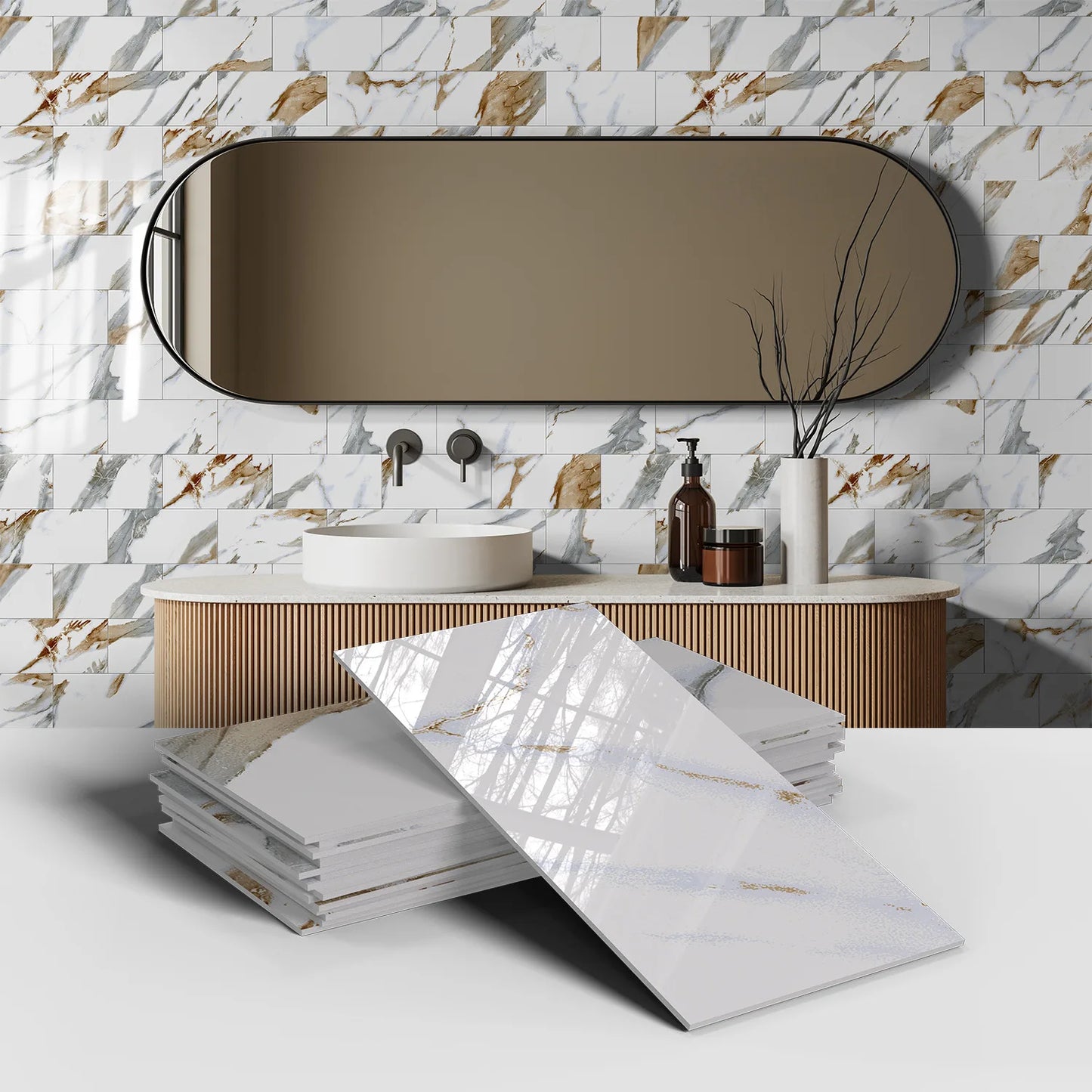 16PCS Marble Pattern Wall Stickers - Waterproof Oil-Proof PET Foam Kitchen Backsplash & Decorative Wallpaper Panels