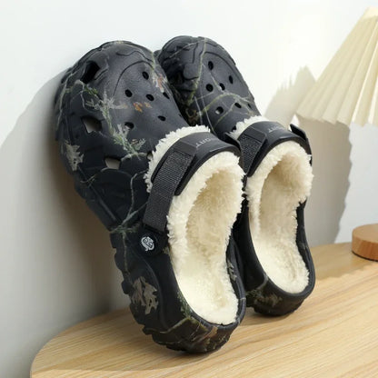 Winter Men’s Garden Clogs – Plush Fur Slippers & Fluffy Outdoor Slides for Couples