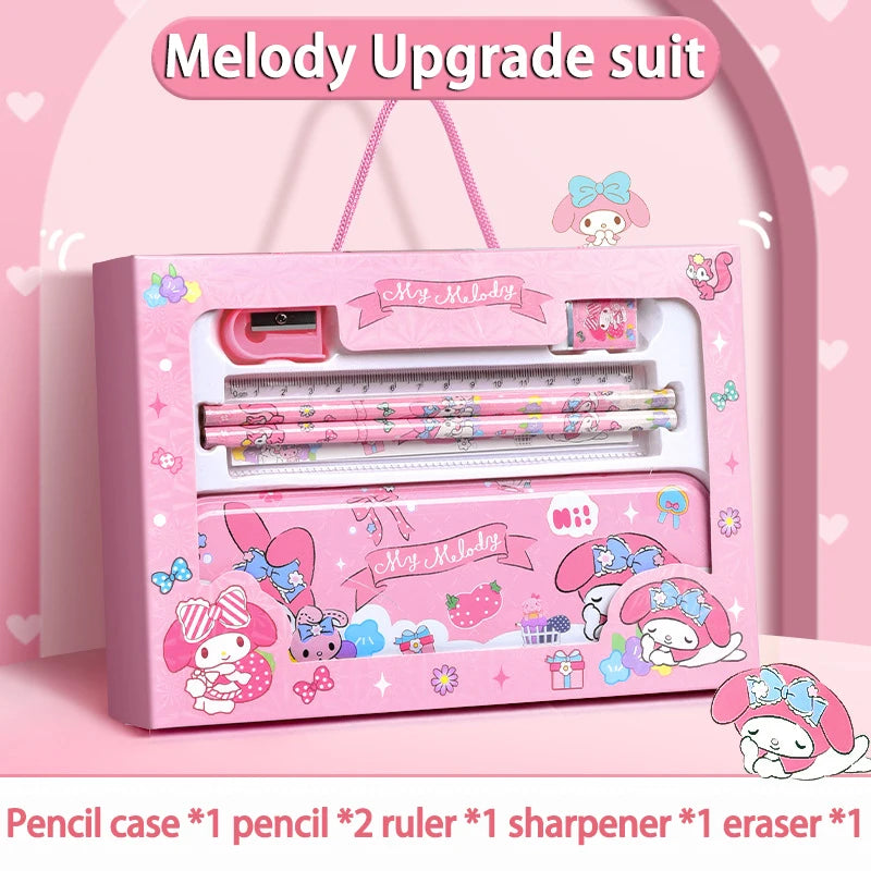 Sanrio Learning Stationery Set – Kuromi, Melody & Cinnamoroll Cartoon Pencil and Eraser Gift Box for Kids
