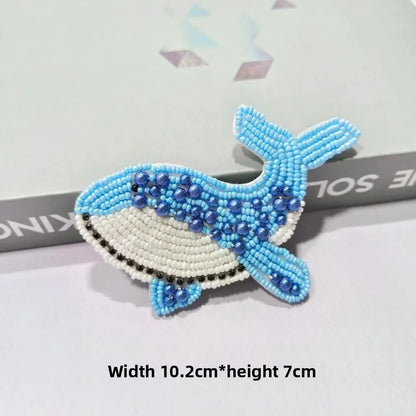 3D Marine Animal Patches - Handmade Beaded Seahorse Starfish Crab DIY Sewing Accessories for Clothing Decor
