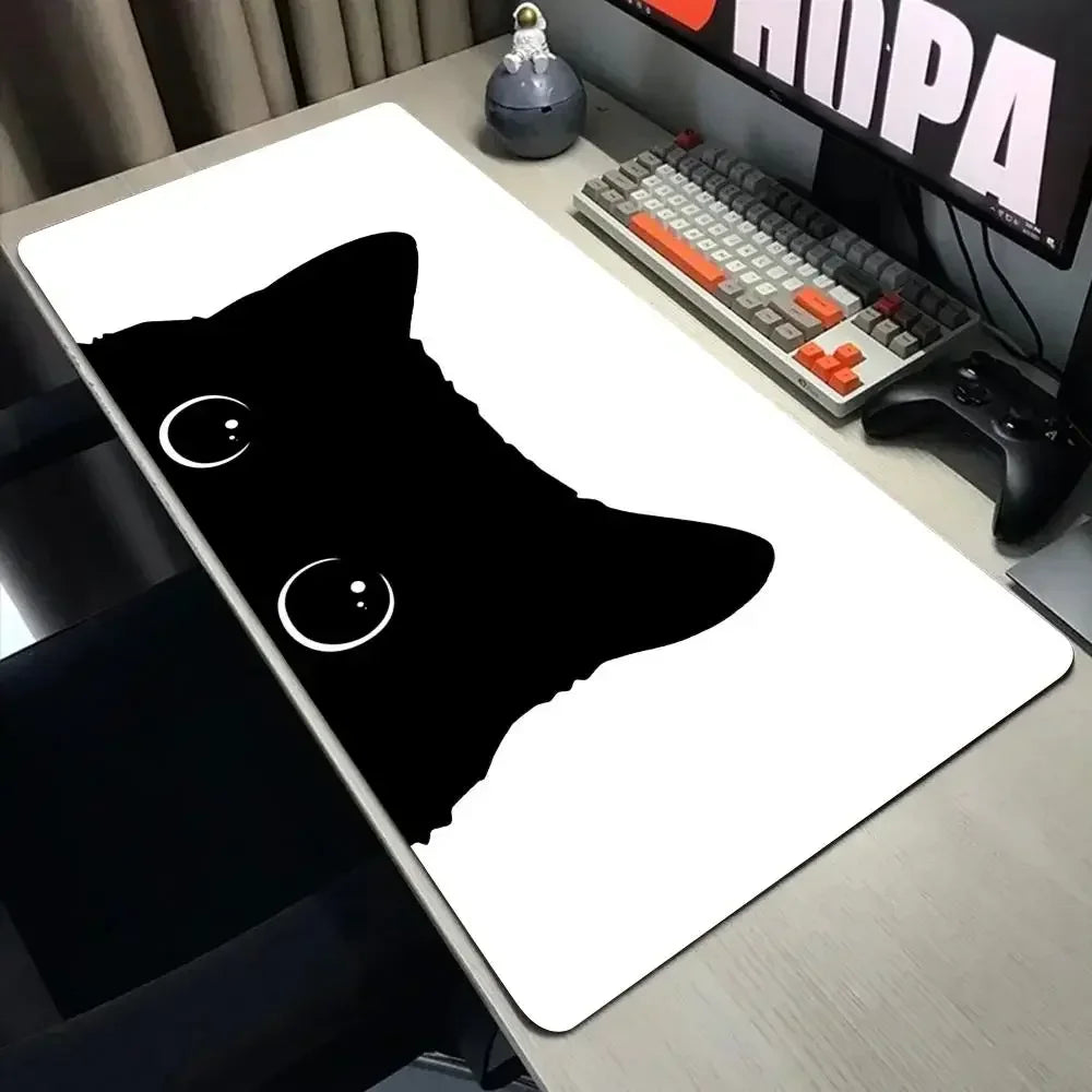 Funny Black Cat Mouse Pad - XXL Kawaii Desk Mat 800x400 Large Computer Keyboard Pad for Office Gaming Setup