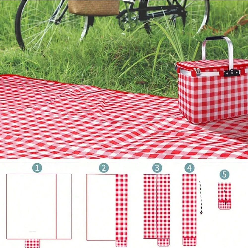 Red Checkered Picnic Blanket 150x200cm – Lightweight, Washable Beach Mat with Handle for Outdoor Camping & Travel