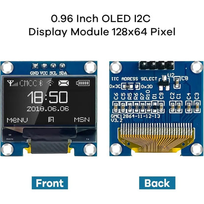 0.96-Inch OLED Display Module 128x64 I2C IIC - SSD1306 3.3V-5V Screen for Arduino ESP32 ESP8266