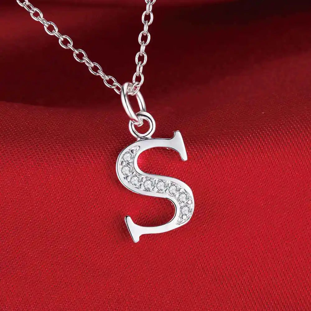 26 Letters 925 Sterling Silver Zircon Necklace Pendant – Personalized Alphabet Jewelry for Women | Elegant Wedding & Gift Accessory