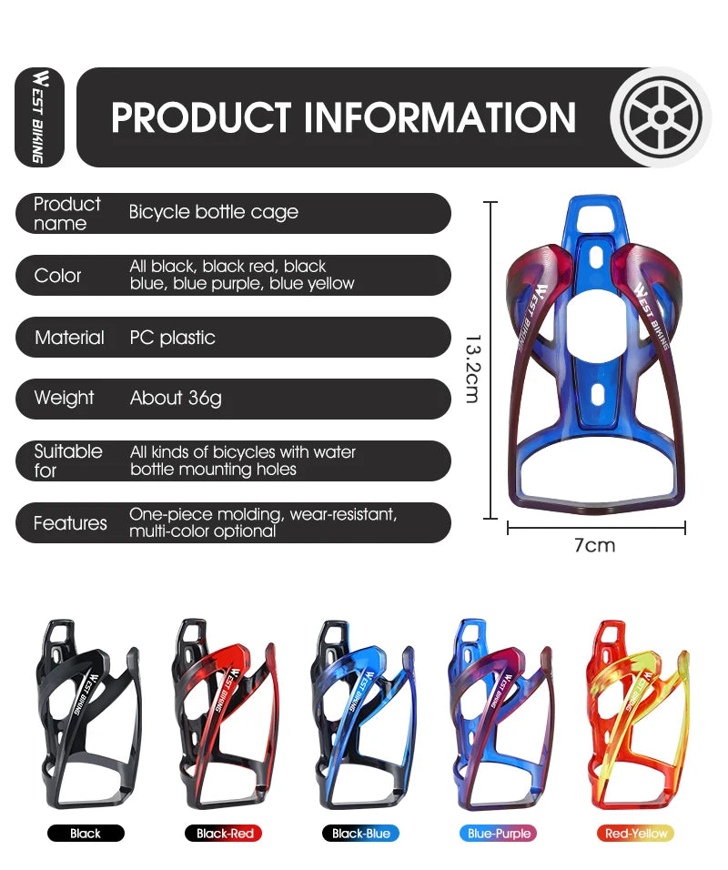 WEST BIKING Bicycle Water Bottle Cage – Colorful Gradient Ultralight MTB & Road Bike Bottle Holder, Cycling Bracket