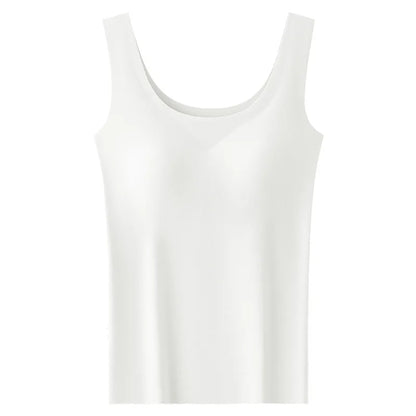 Women's Ice Silk Seamless Tank Top with Chest Pads - Wide Shoulder Sleeveless Innerwear