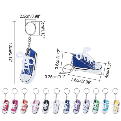12-Piece Mini Shoe Keychains – Cloth Material Shoe Key Rings Set