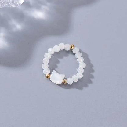 Natural Moonstone Obsidian Cat Rings - Minimalist Beaded Fidget Rings Black & White Couple Jewelry for Women & Men Party Accessories