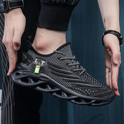 YRZL Men & Women Sports Running Shoes – Black Breathable Mesh Jogging Sneakers with Lightweight Shock Absorption