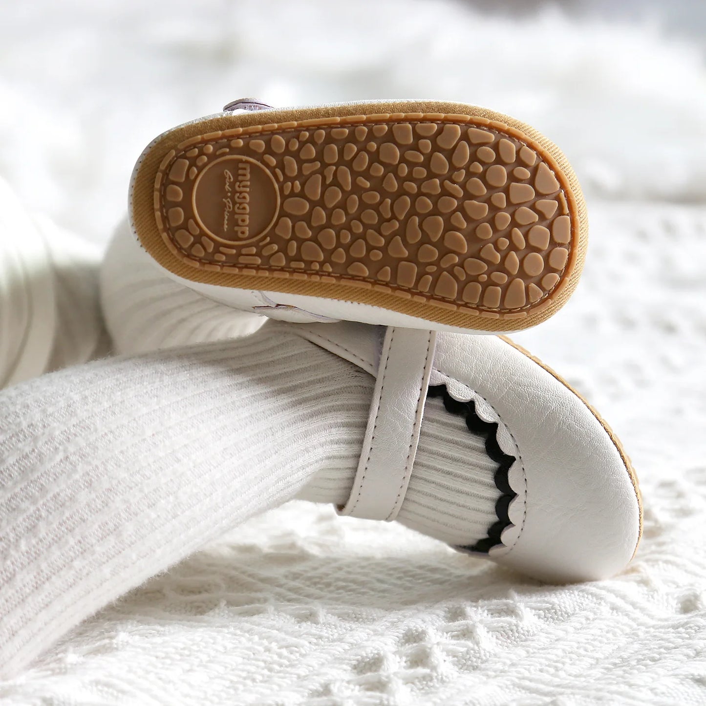 Meckior Baby Boys & Girls Shoes - Infant Leather with Rubber Sole, Anti-Slip Toddler First Walkers, Newborn Princess Crib Shoes