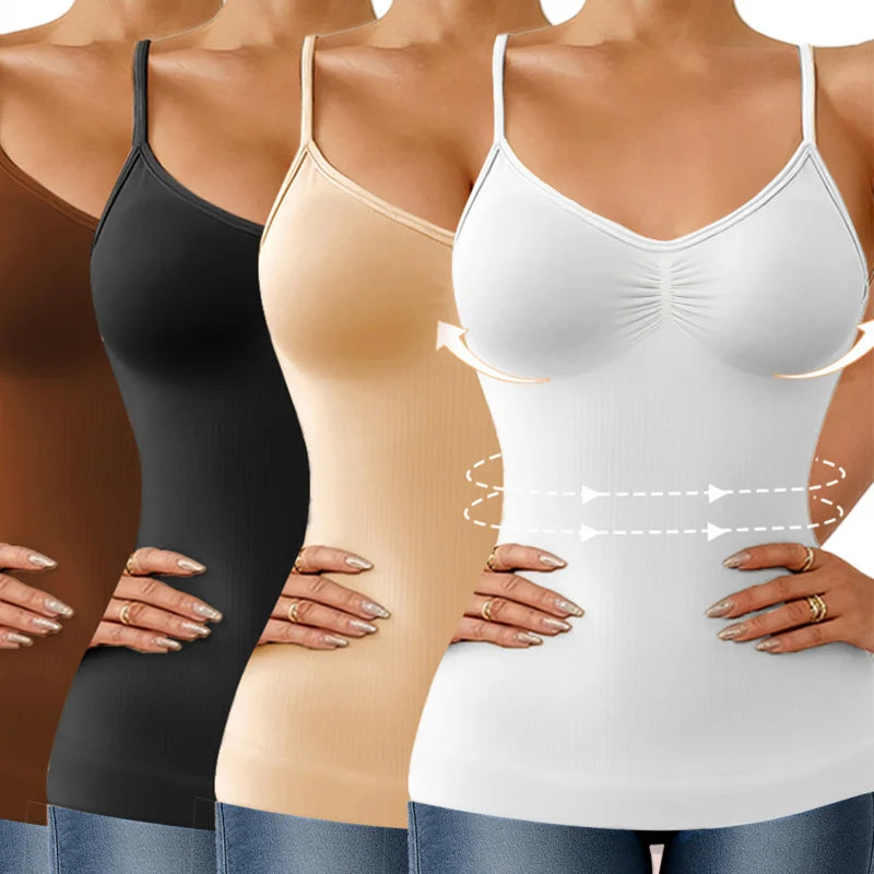 Women’s Camisole Shapewear Tank Top with Built-In Bra – Breathable Tummy Control Slimming Body Shaper Vest Corset Cami