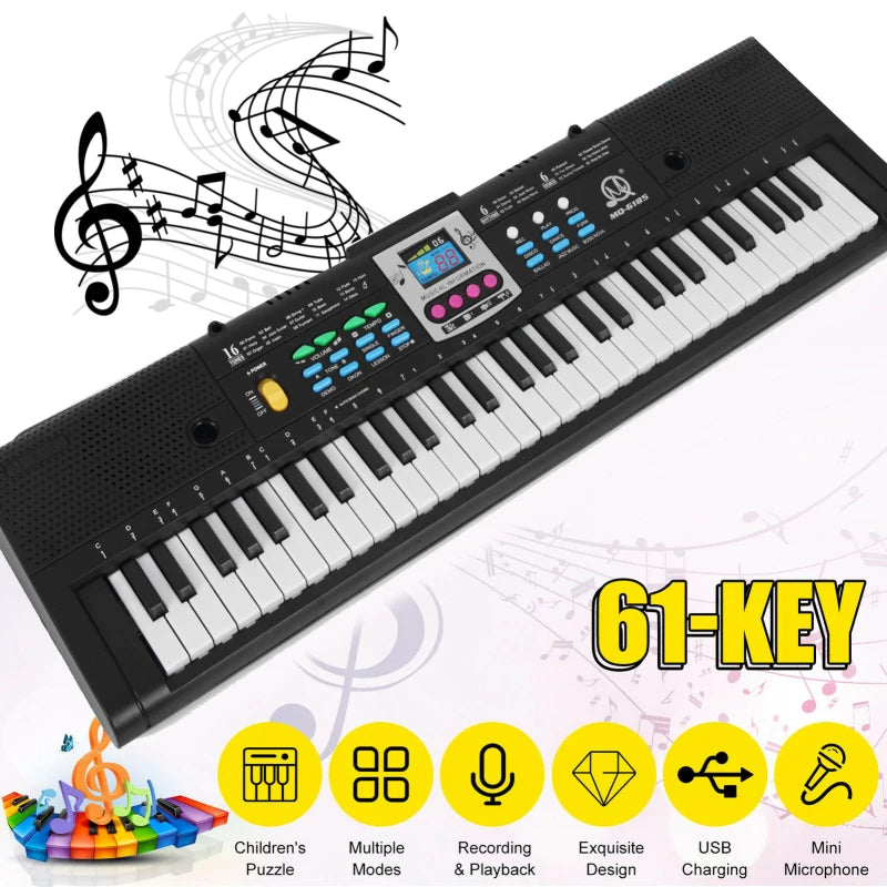 61 Key Digital Piano Keyboard - Multifunction Electric Piano with Microphone for Kids, Students & Beginners