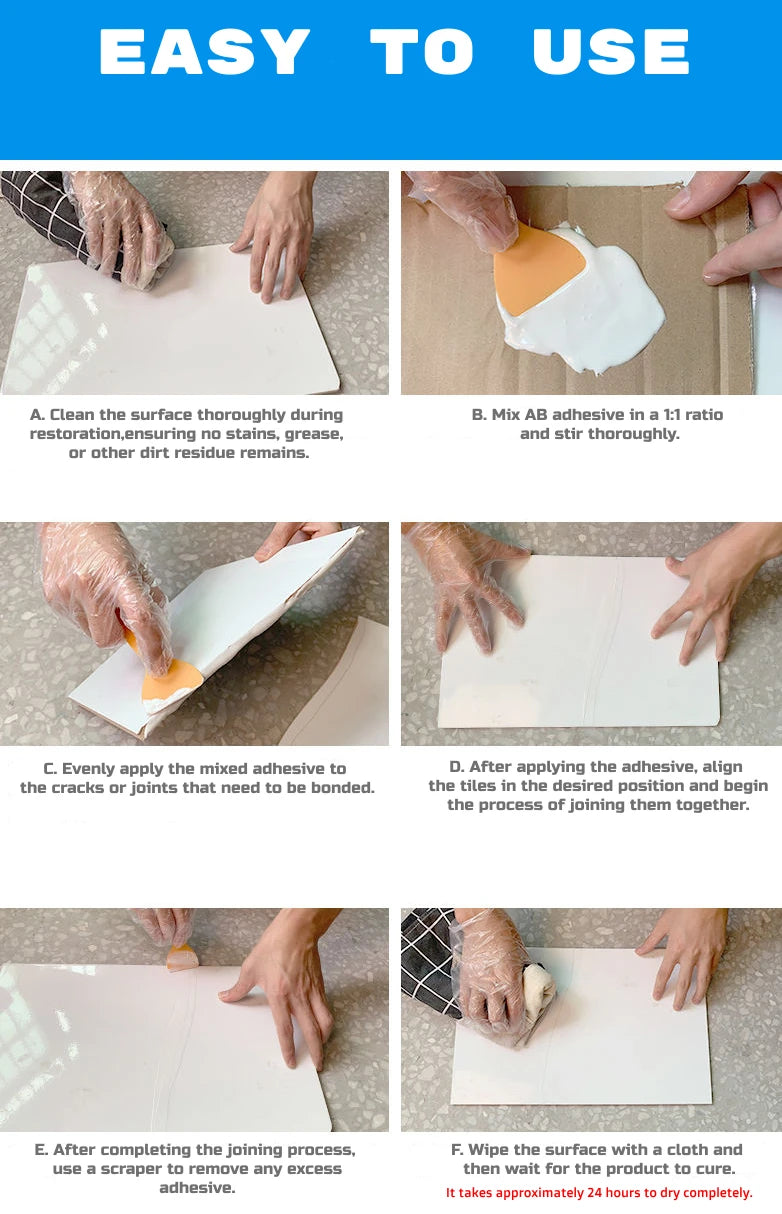Tile and Ceramic Repair Kit - Waterproof Crack, Chip, and Gap Filler for Floors, Toilets, Sinks, and Bathtubs