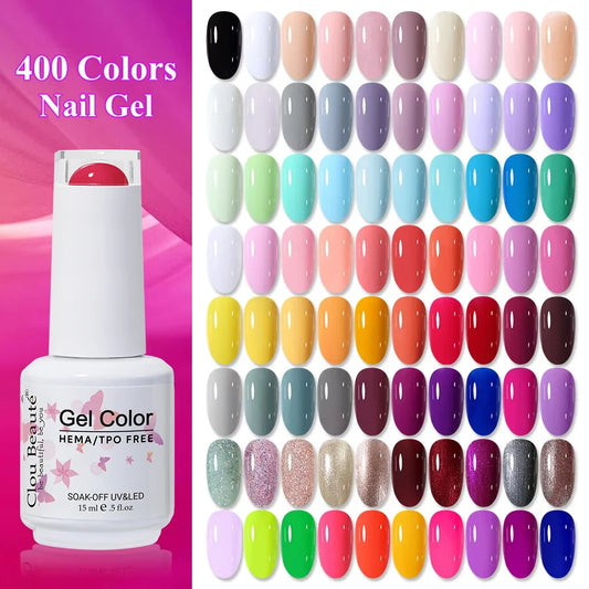 Clou Beaute 15ml Gel Nail Polish Set – Red Black White Green Neon UV Soak-Off Semi-Permanent Nail Varnish Base & Velvet Top Coat