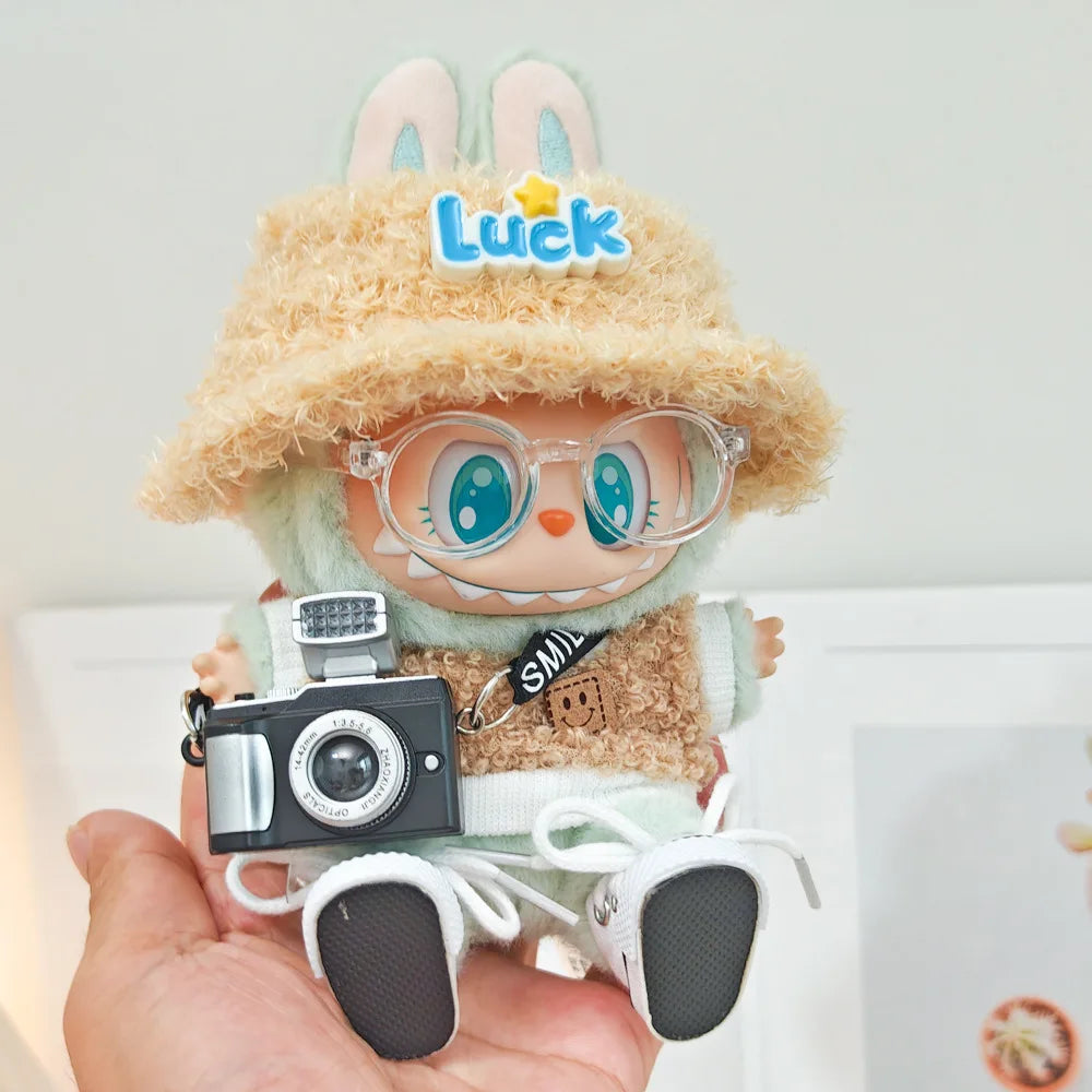 Cute 17cm Labubu Doll Clothes Set - Classic Dress Outfit & Accessories for V2 Mini Dolls, Girl Kid Gift
