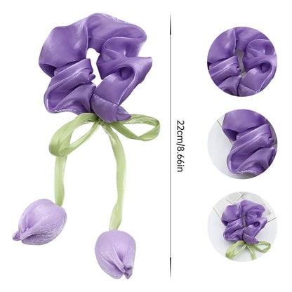 3PCS Tulip Flower Scrunchies - Sweet Elastic Hair Ties for Women, Large Hair Ropes & Stylish Accessories