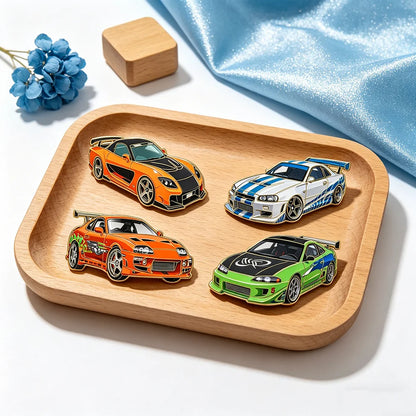 4-Piece Sports Car Enamel Pin Set - Cartoon Lapel Badges for Backpacks, Clothing, and Fashion Accessories